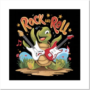 Groovy Turtle Rockstar Rock And Roll Posters and Art